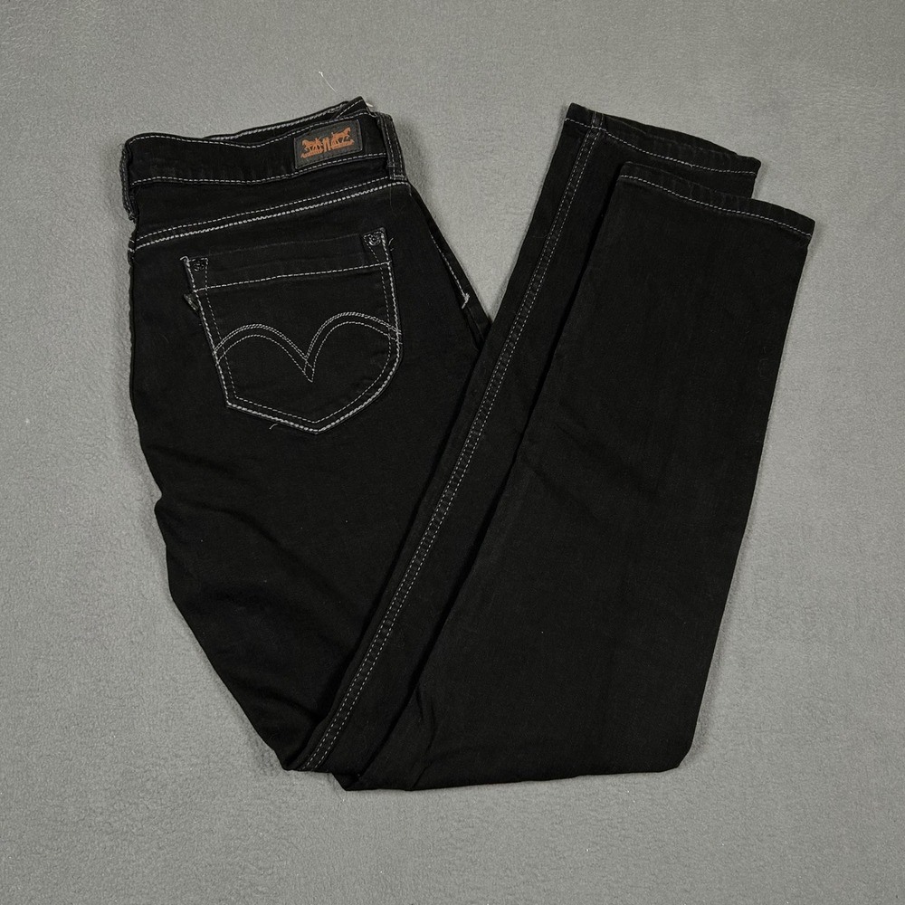 Levis Jeans Womens 7 Black 524 Too Superlow Slim Contrast Stitch Denim